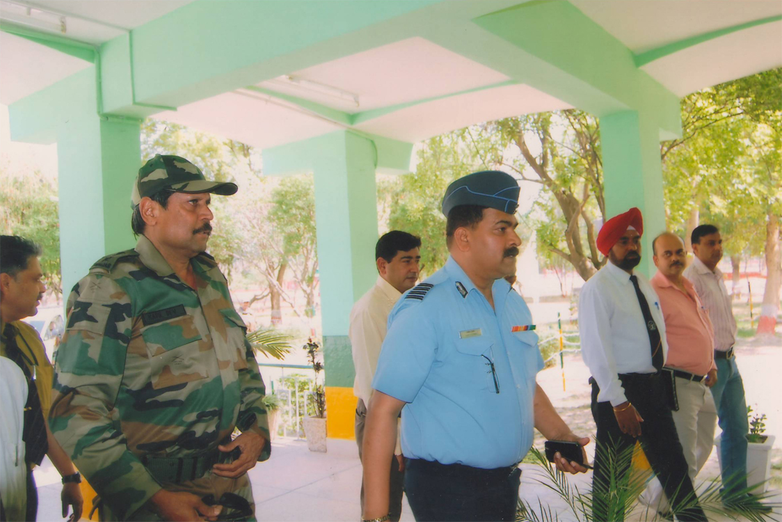 Ace cricketer Kapil Dev being ushered in at SS Nagrota by the Principal Gp Capt Ajay Kumar in 2009–10